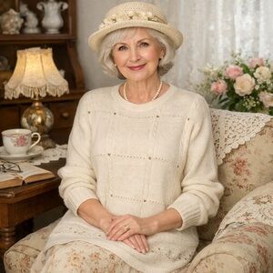 Westbound Lambswool Blend Beaded Grandmacore Padded Shoulder Sweater Size MP